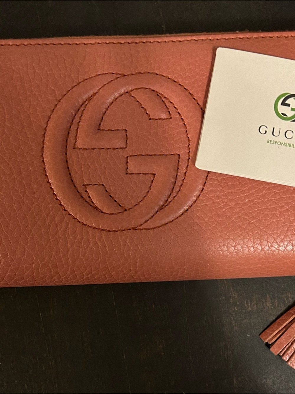 Gucci Coral Pink Pebbled Leather Wallet with Embossed Double